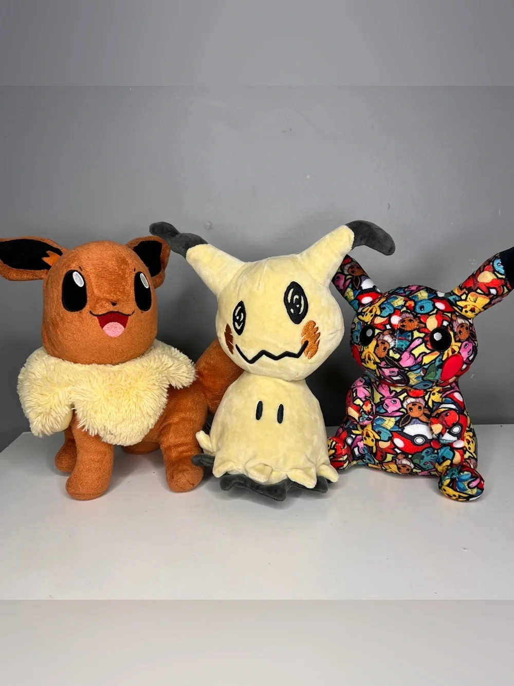 Pokemon Characters Plush Toy Lot of 3 : Eevee, Mimikyu, and Thunderbolt Pikachu